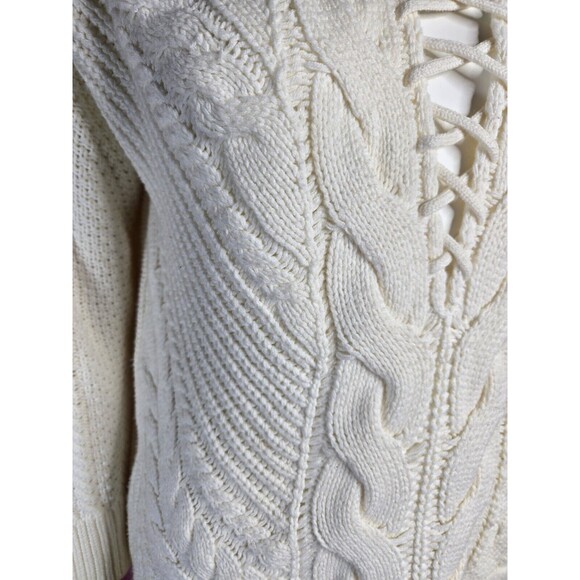 Express Cream Cable Knit Low Cut Lace Up Sweater Size Small - Picture 5 of 12
